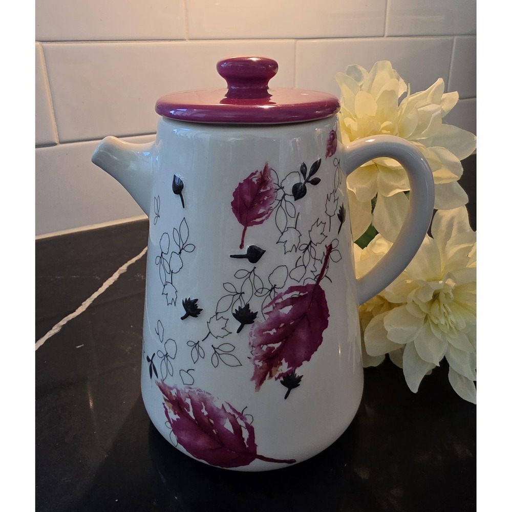 Starbucks 2007 Burgundy Leaf 40 oz Ceramic Coffee Server w Lid Rare Collectible
